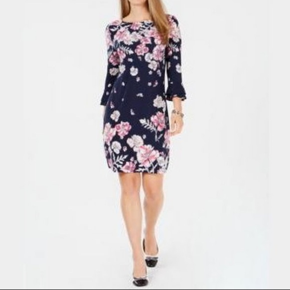 Floral print Charter Club petite shift dress with bell sleeves size small